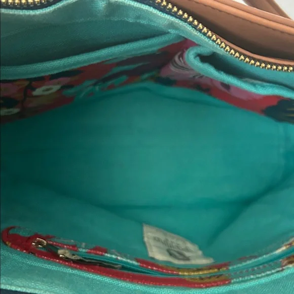 Spartina 449 Vibrant Red Floral Brown Leather Accents/Trim Tote Bag Purse 🌺🌺 - Picture 13 of 14